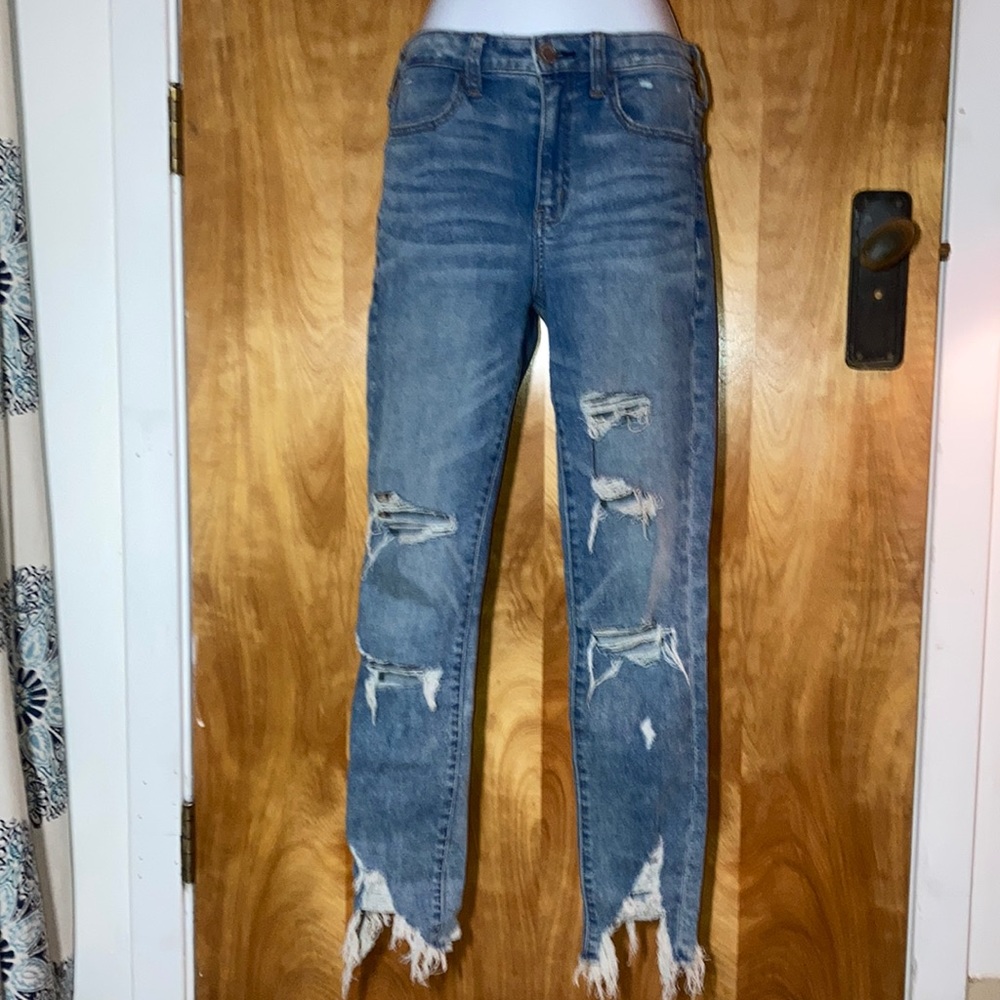 American Eagle Hi-Rise Crop Jegging Distressed NE(X)T LEVEL STRETCH Jeans Size 4